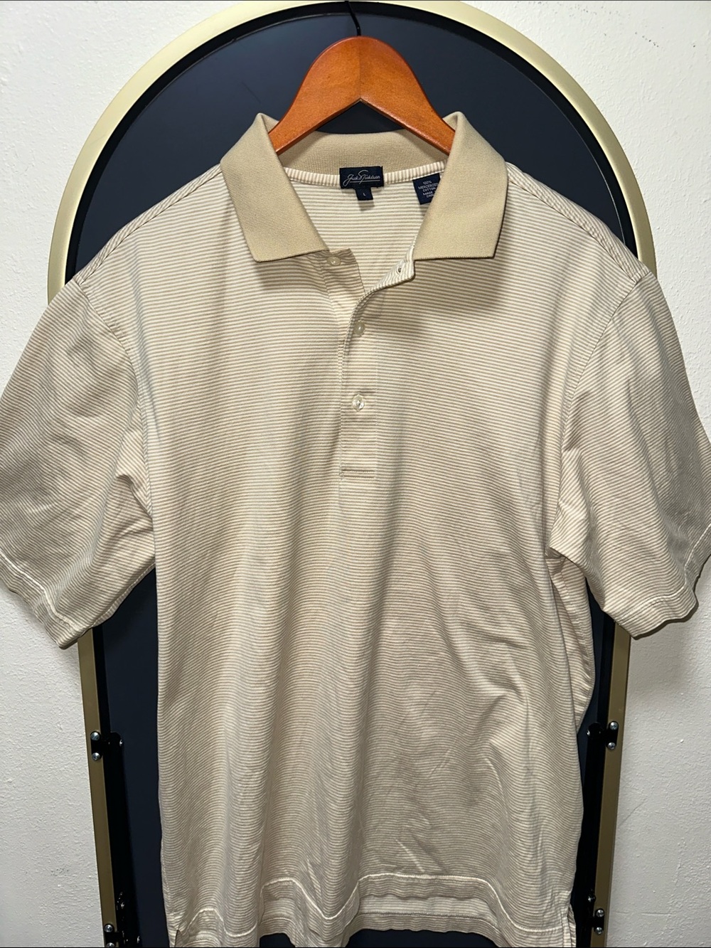 Jack Nicklaus Men's Light Beige Striped Polo Shirt